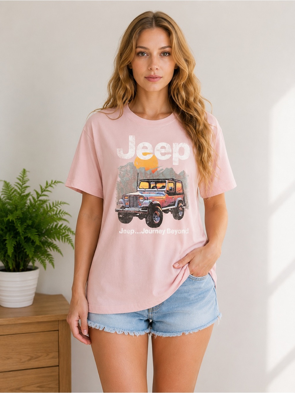 Jeep Light Pink Graphic Tee with Vintage Jeep Print XL NWT